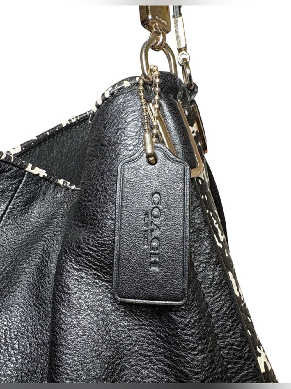 Coach Madison Phoebe Shoulder Bag Black Two-Tone Python Embossed Leather EUC - Picture 3 of 11
